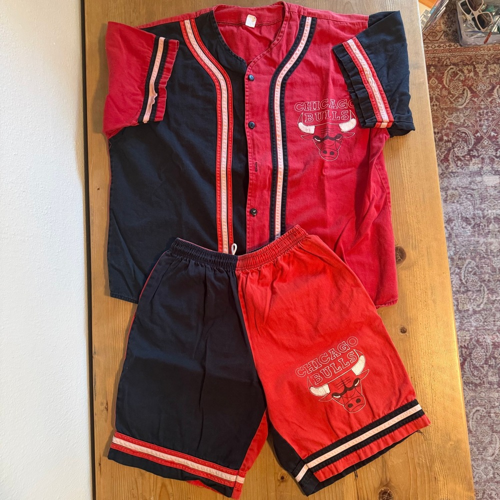 Vintage Chicago Bulls Jersey and Shorts Set Red Black XL Made in USA